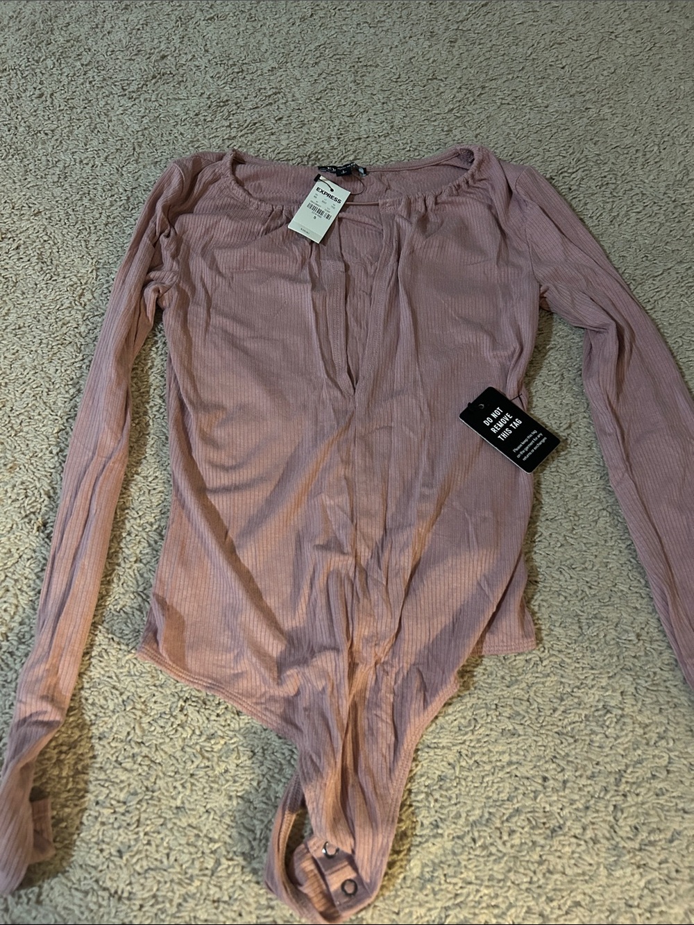 Express Mauve Pink Ribbed Bodysuit